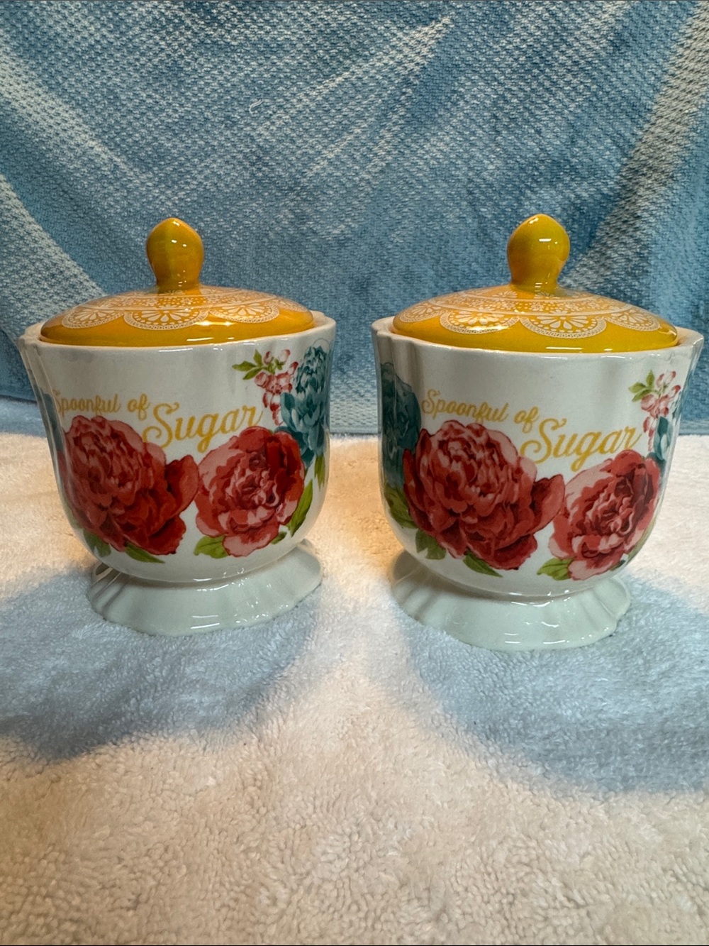 Pioneer Woman Ceramic Floral Sugar Bowls w/Lids Lot of 2
